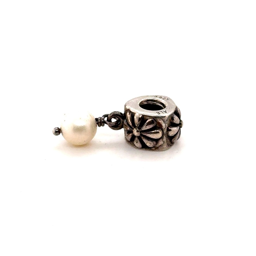 Pandora Sterling Silver Floral Dangle Pearl Charm 790440P White Cultured Pearl